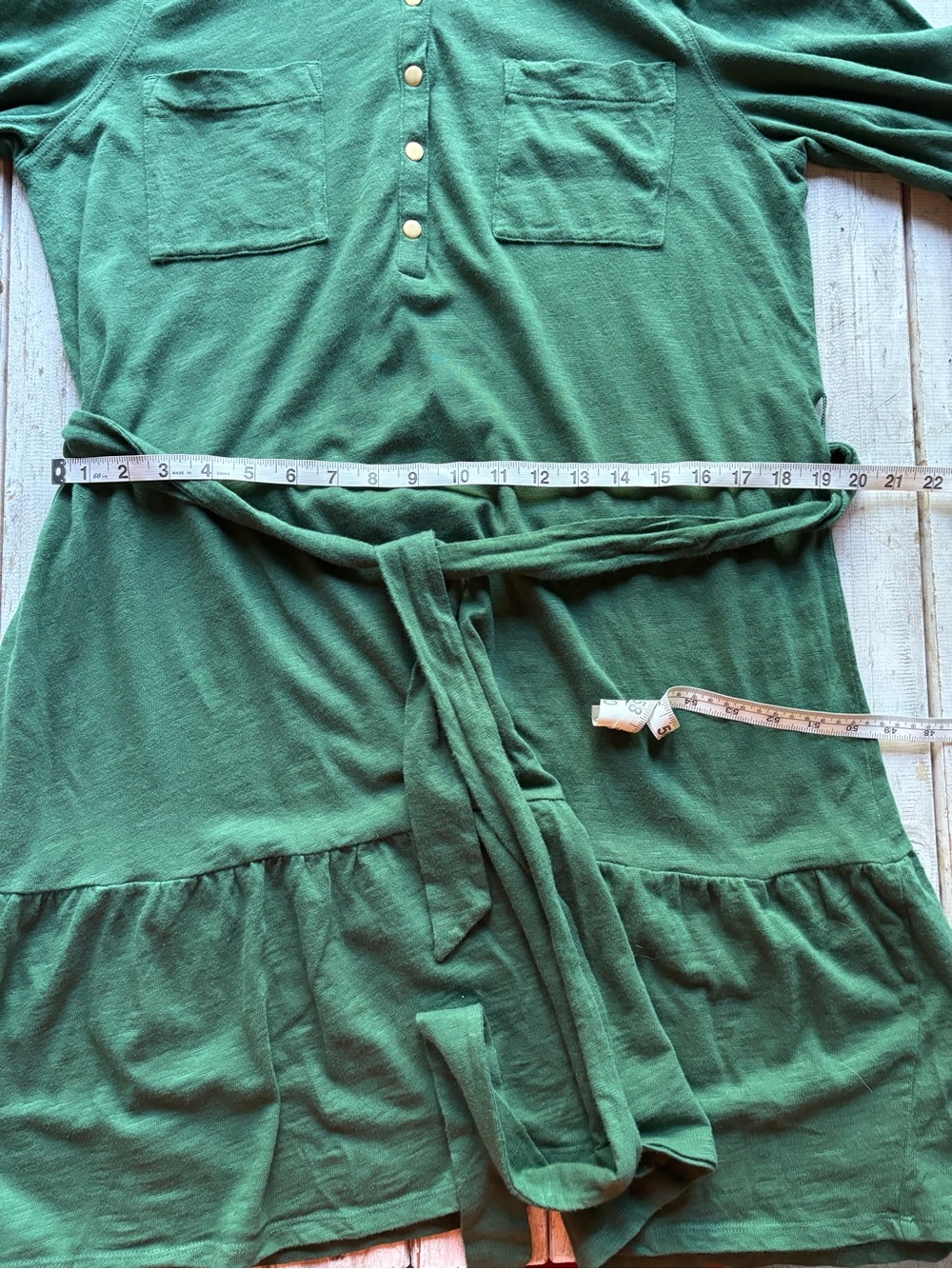 LOFT Green Tie Waist Shirt Dress XL Cotton Long Sleeve - Picture 5 of 14